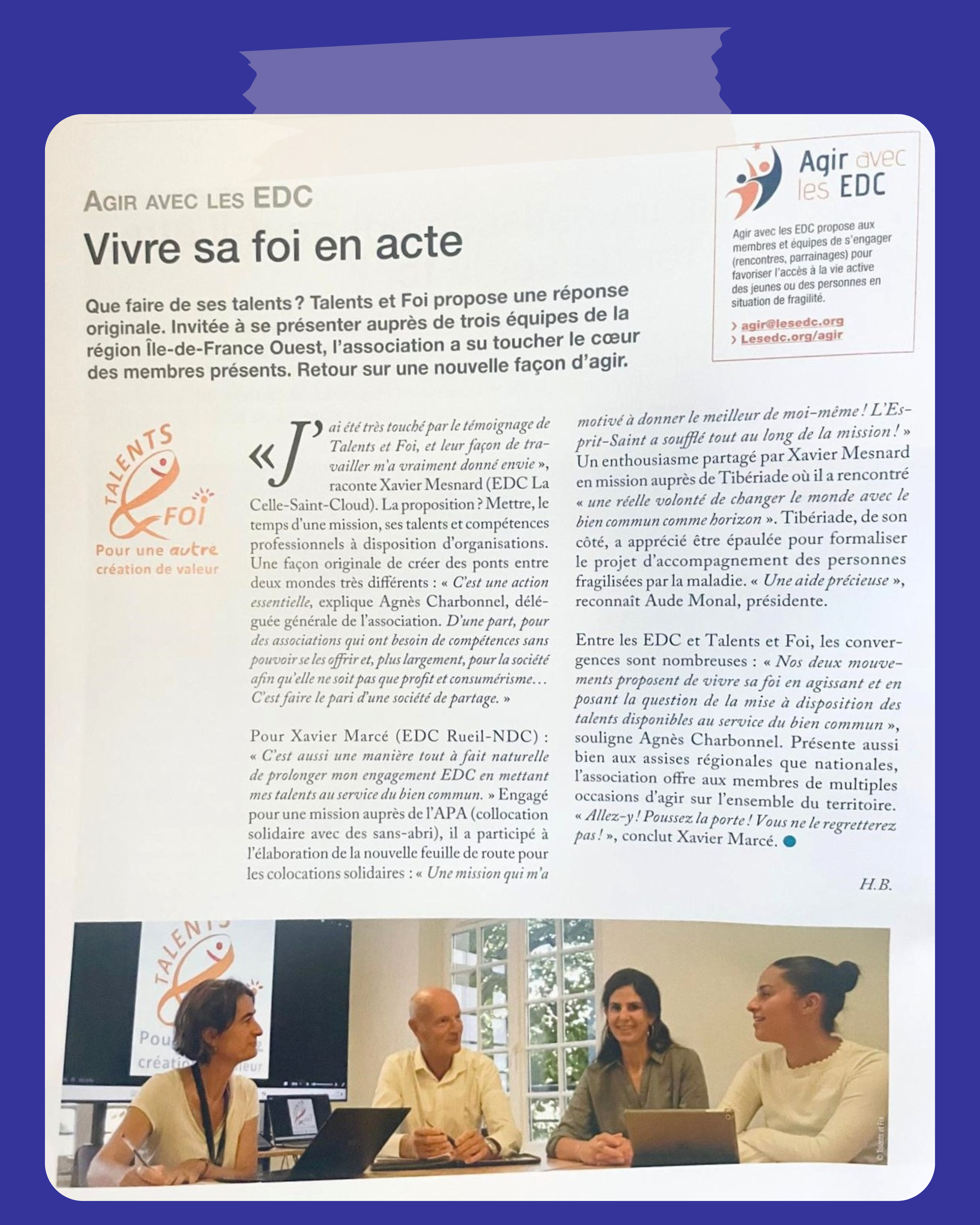 Lire la suite à propos de l’article Talents & Foi dans le journal des EDC